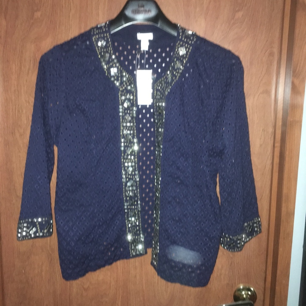NWT Chico’s Cotton Eyelet Jacket with Gold Trim
